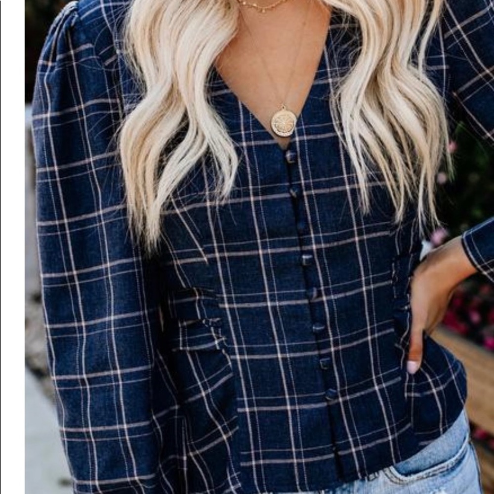 Simone Cotton Plaid Button Down Top - image 2